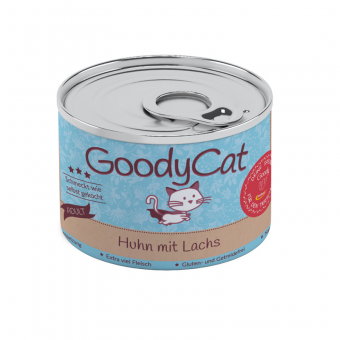 GoodyCat Dose Huhn mit Lachs, Rind + Süßkart 180g 