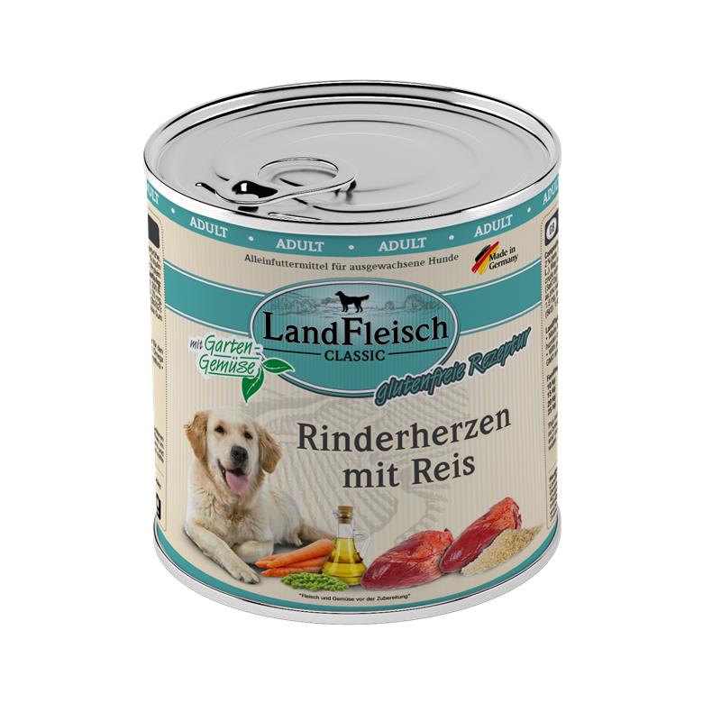 Landfleisch Dog Classic Rinderherzen mit Reis & Gartengemüse 800g