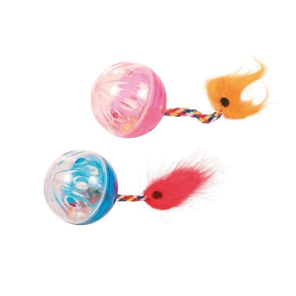 Trixie 2 Rasselbälle mit Spielschwanz - 4 cm 