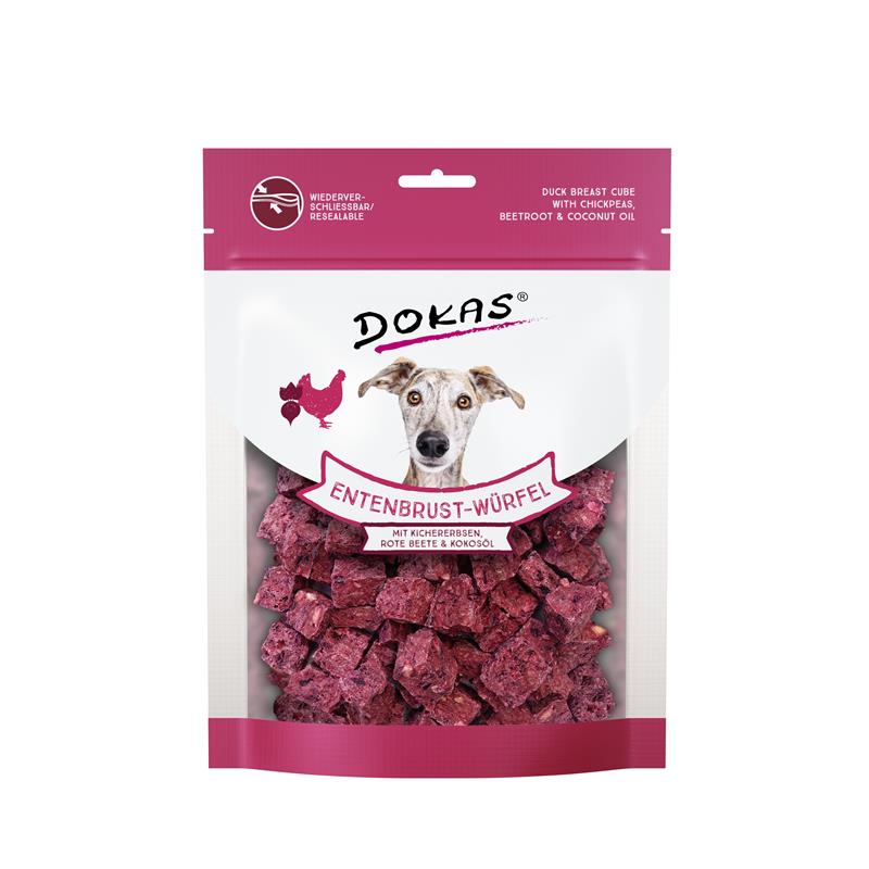 Dokas Dog Snack Entenbrust-Würfel mit Kichererbsen, Rote Beete 150g 
