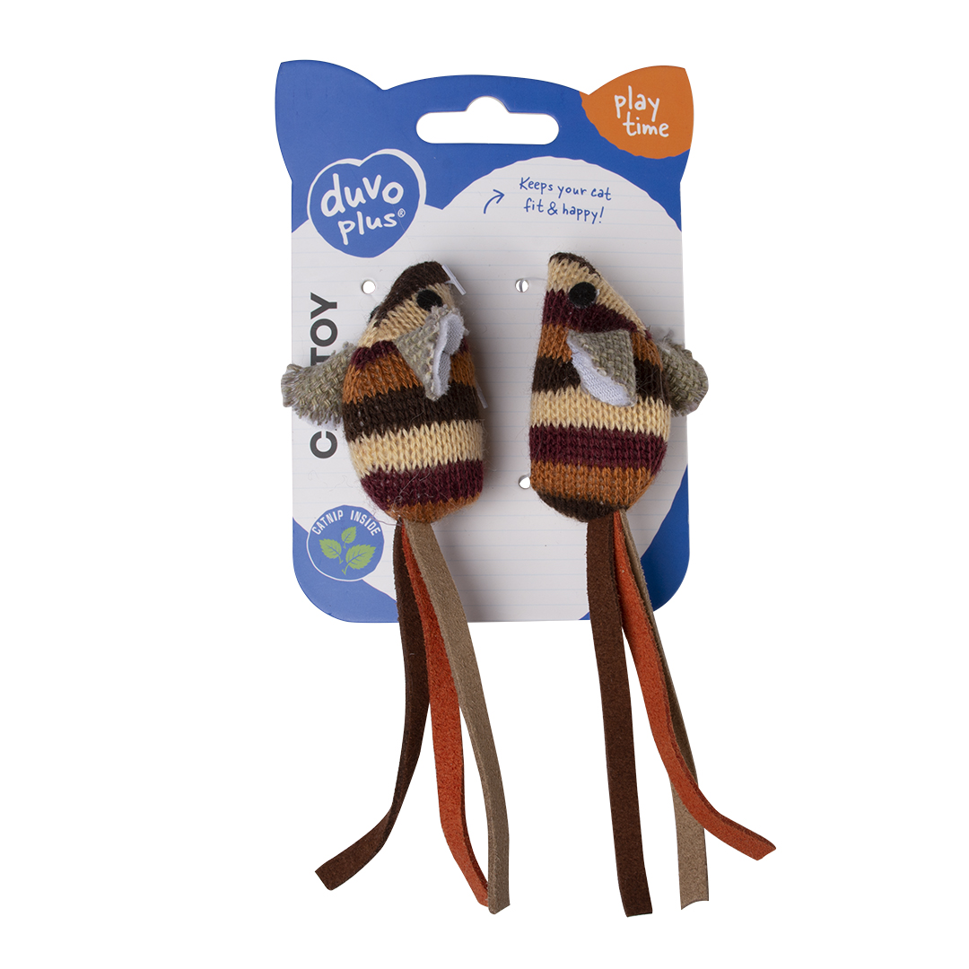 Duvoplus Cat Toy Knitted Mäuse braun - 2 Stück 