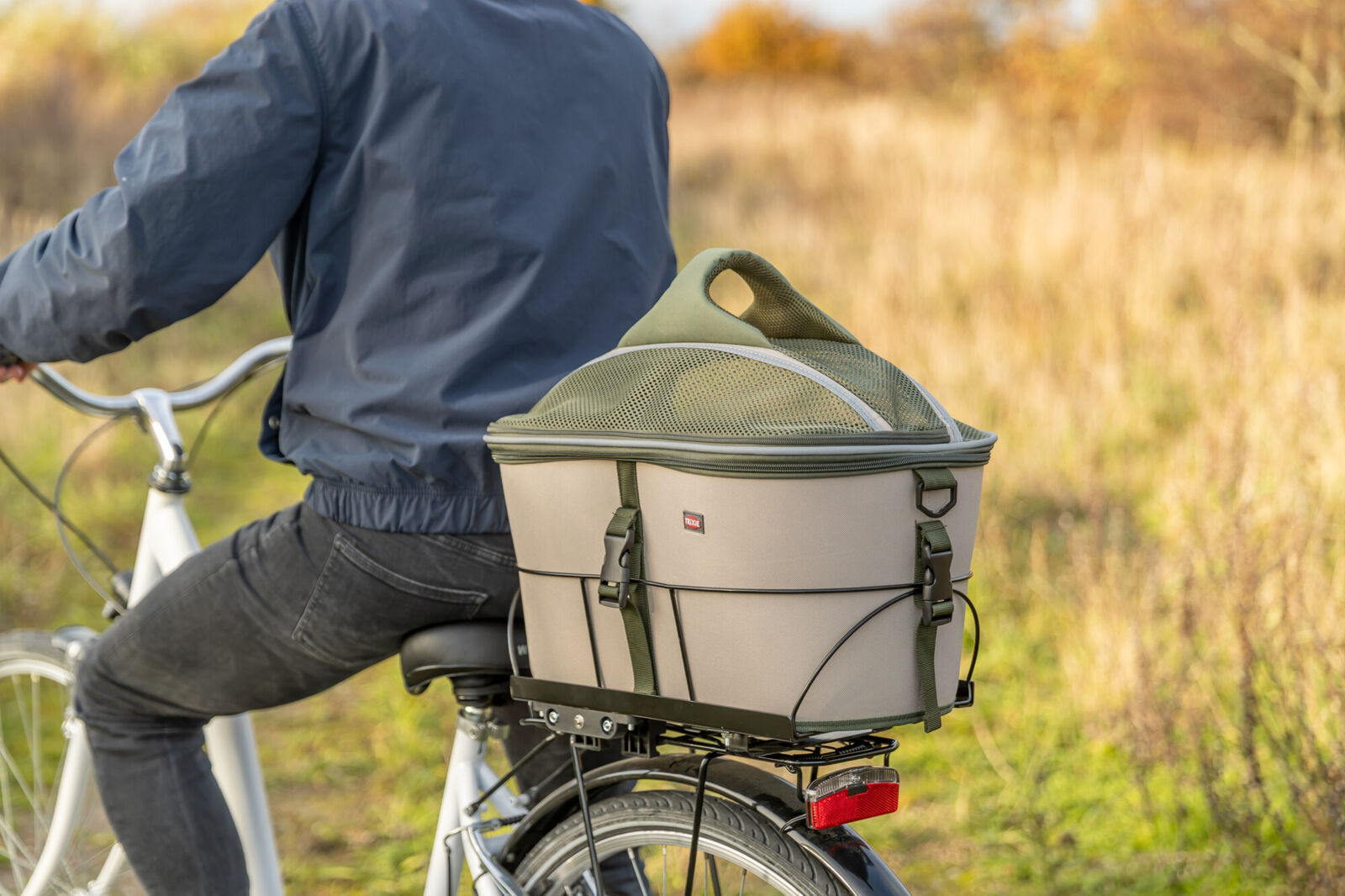 Trixie Fahrradkorb für den Gepäckträger - olivgrün/beige 
