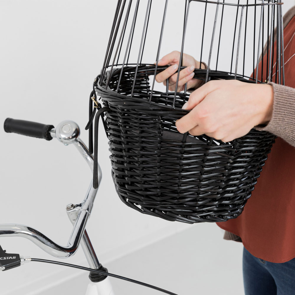 Trixie Fahrradkorb aus Weide mit Gitter - schwarz 